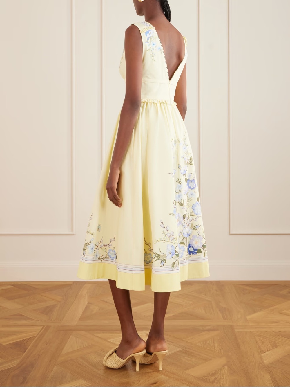 NWOT Self-Portrait YELLOW FLORAL COTTON MIDI DRESS - Picture 7 of 10